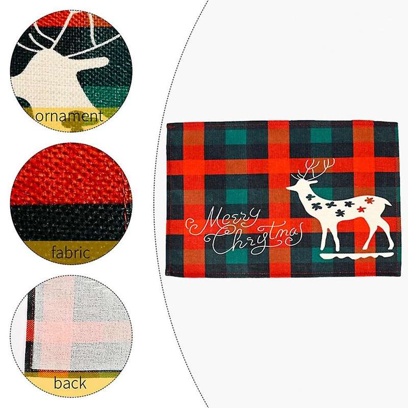 Christmas Placemats Set of 4, with Printed, Washable Xmas New Year Table Mats for Table Kitchen Deco