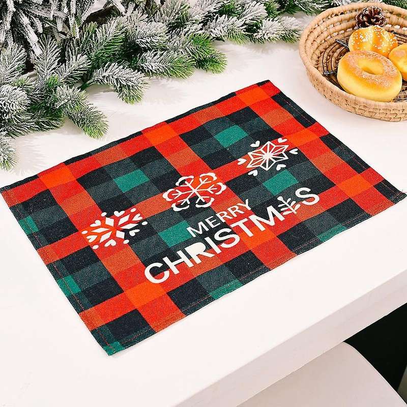 Christmas Placemats Set of 4, with Printed, Washable Xmas New Year Table Mats for Table Kitchen Deco