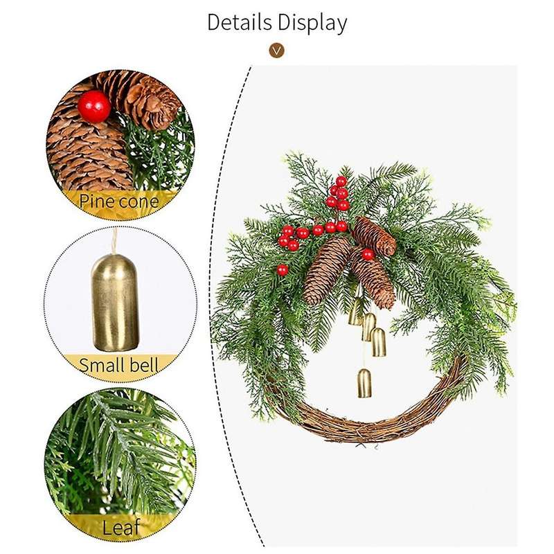 Christmas Pinecone Bell Rattan Wreath Christmas Door Hanging Rustic Wreath Christmas Day Decorations