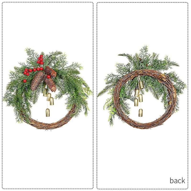 Christmas Pinecone Bell Rattan Wreath Christmas Door Hanging Rustic Wreath Christmas Day Decorations