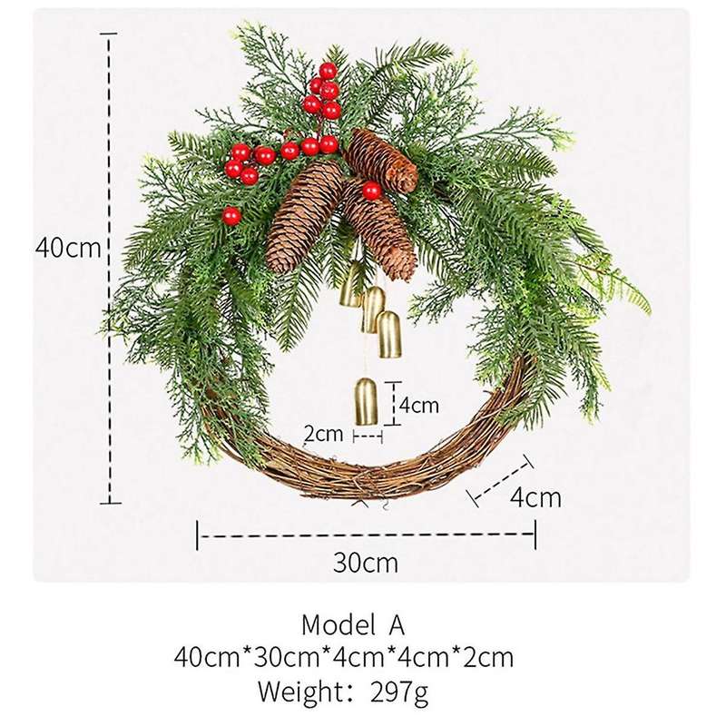 Christmas Pinecone Bell Rattan Wreath Christmas Door Hanging Rustic Wreath Christmas Day Decorations