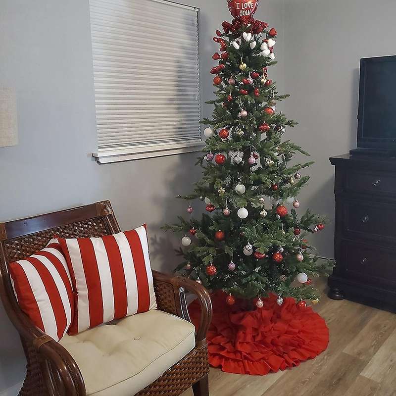 Christmas Red Ruffle Tree Skirt, 48 Inches 6-Layer Rustic Farmhouse Tree for Holiday Party Christmas