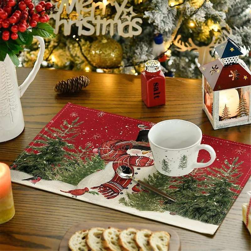 Christmas Placemats , 12x18 Inch Seasonal Christmas Holiday Table Mats Washable Table Mats Set Of 6