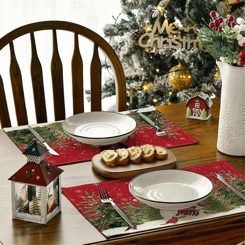 Christmas Placemats , 12x18 Inch Seasonal Christmas Holiday Table Mats Washable Table Mats Set Of 6