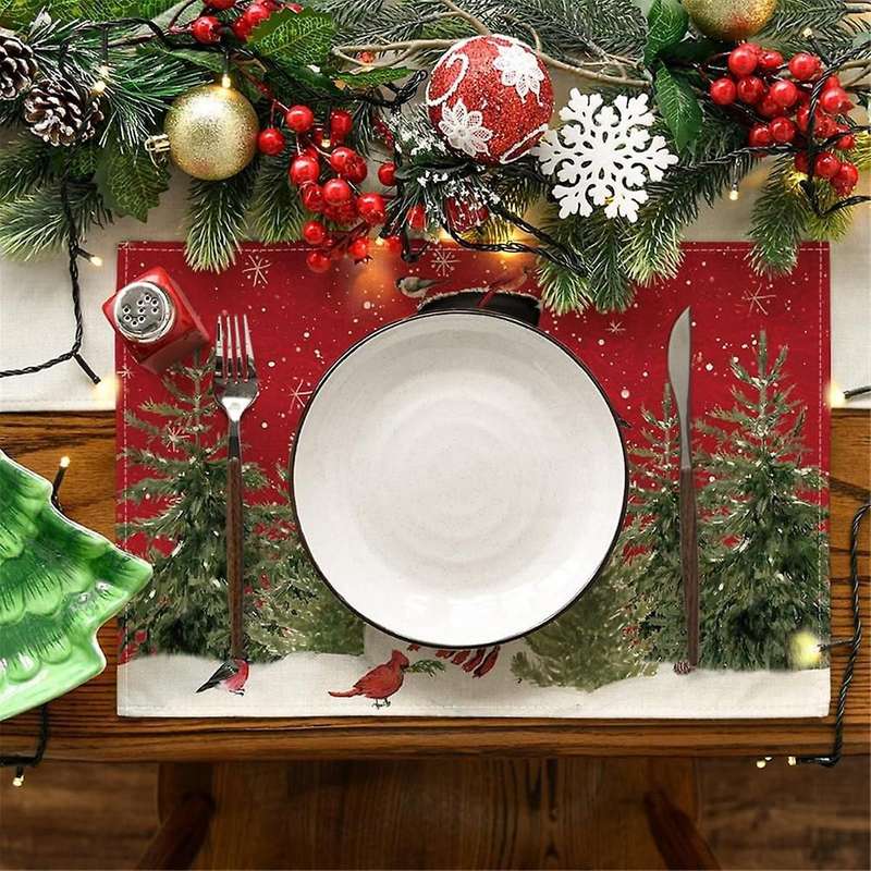 Christmas Placemats , 12x18 Inch Seasonal Christmas Holiday Table Mats Washable Table Mats Set Of 6
