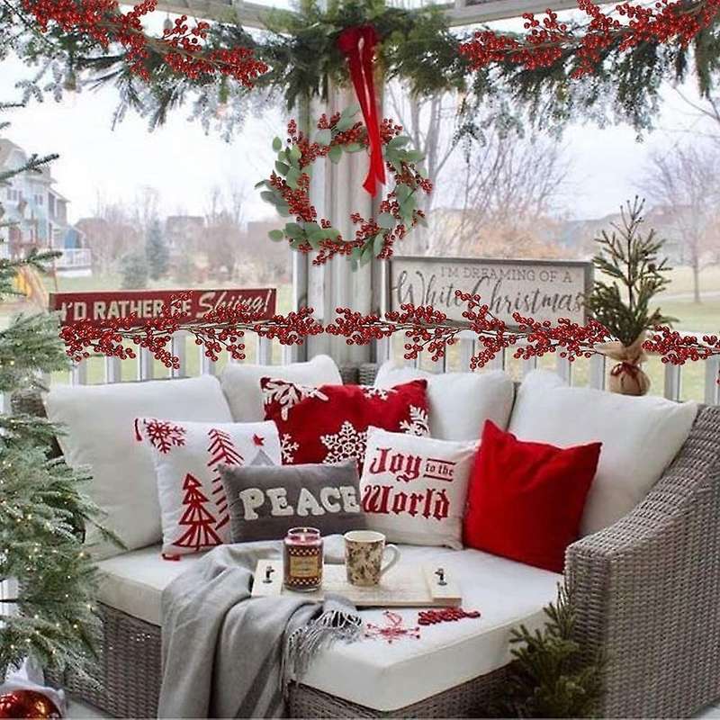 Christmas Red Berry Garland,Artificial Burgundy Red Pip Berry Garland
