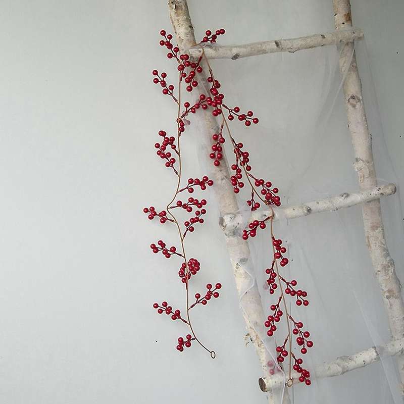 Christmas Red Berry Garland,Artificial Burgundy Red Pip Berry Garland