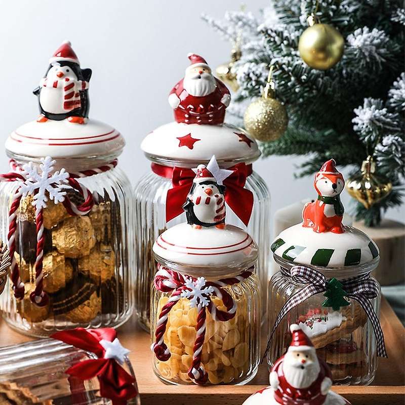 Christmas Sealed Jar Airtight Canister Kitchen Food Dried Fruit Tea Food Storage Bottle Candy Jar Or
