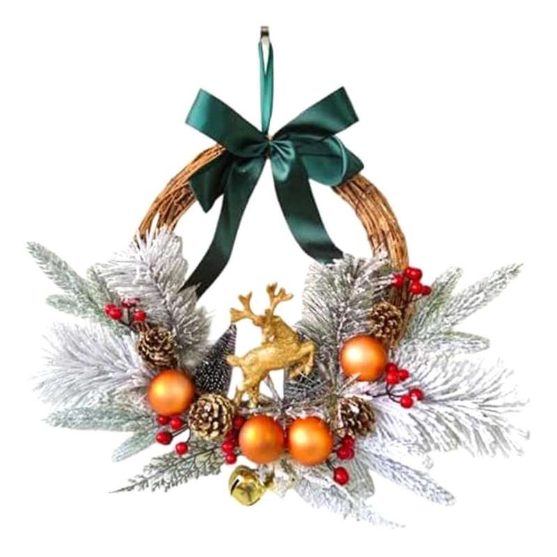 Christmas Reindeer Wreaths for Front Door Artificial Christmas Wreath with Christmas Ball Pinecones