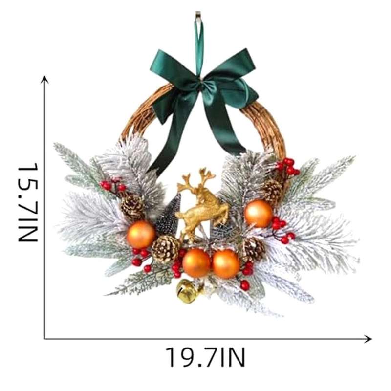 Christmas Reindeer Wreaths for Front Door Artificial Christmas Wreath with Christmas Ball Pinecones