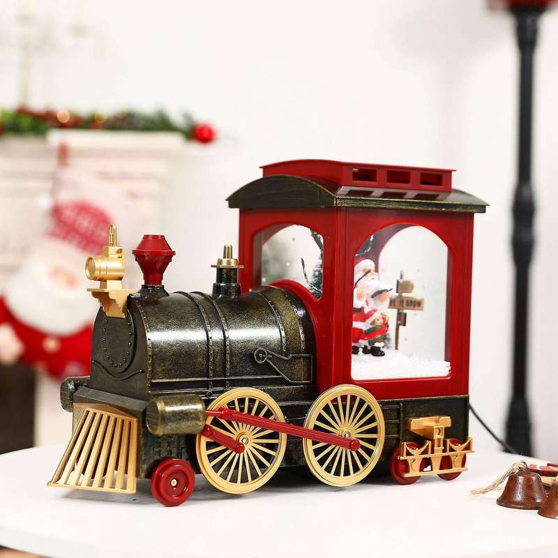 Christmas Snow Globe Lantern, Retro LED Lighted Glittering Train Decoration for Festival Gift Home O
