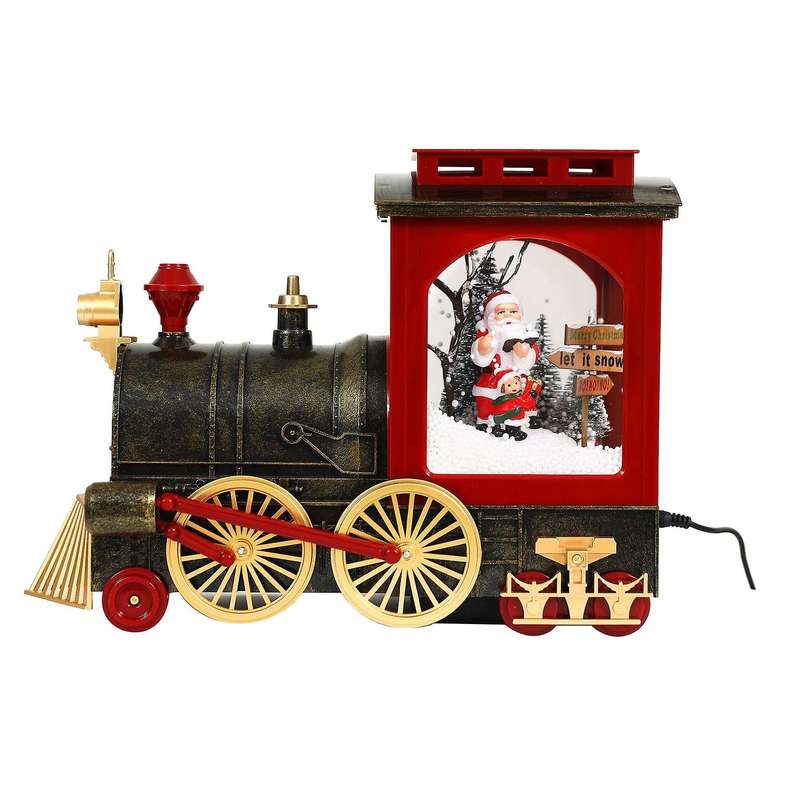 Christmas Snow Globe Lantern, Retro LED Lighted Glittering Train Decoration for Festival Gift Home O