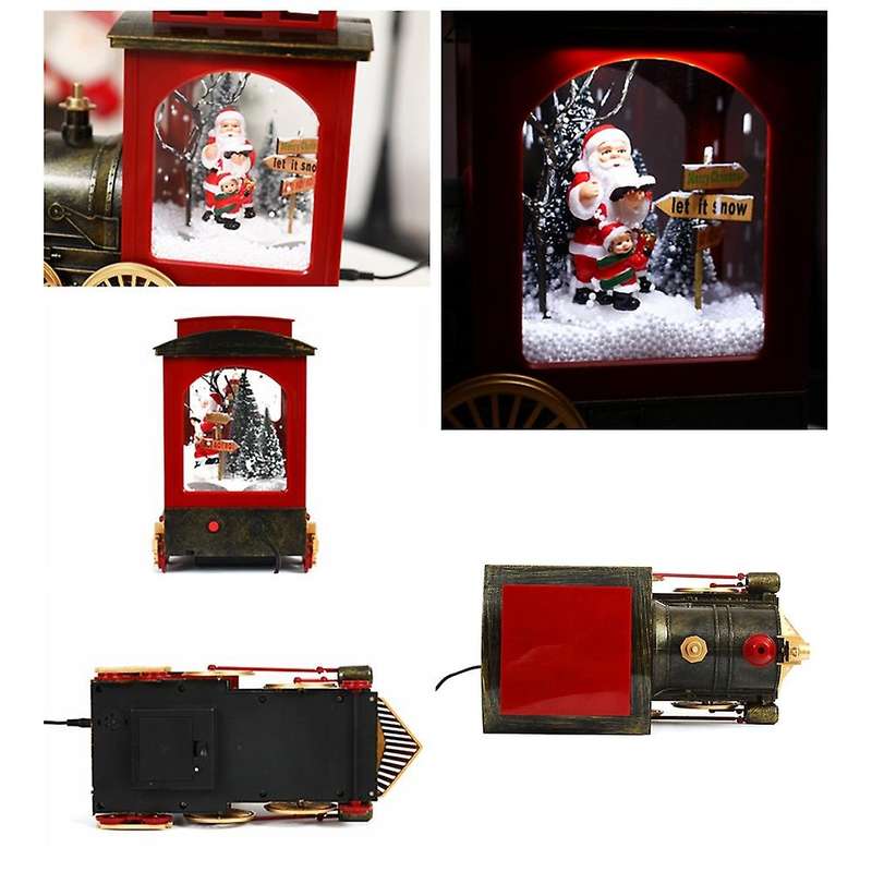 Christmas Snow Globe Lantern, Retro LED Lighted Glittering Train Decoration for Festival Gift Home O