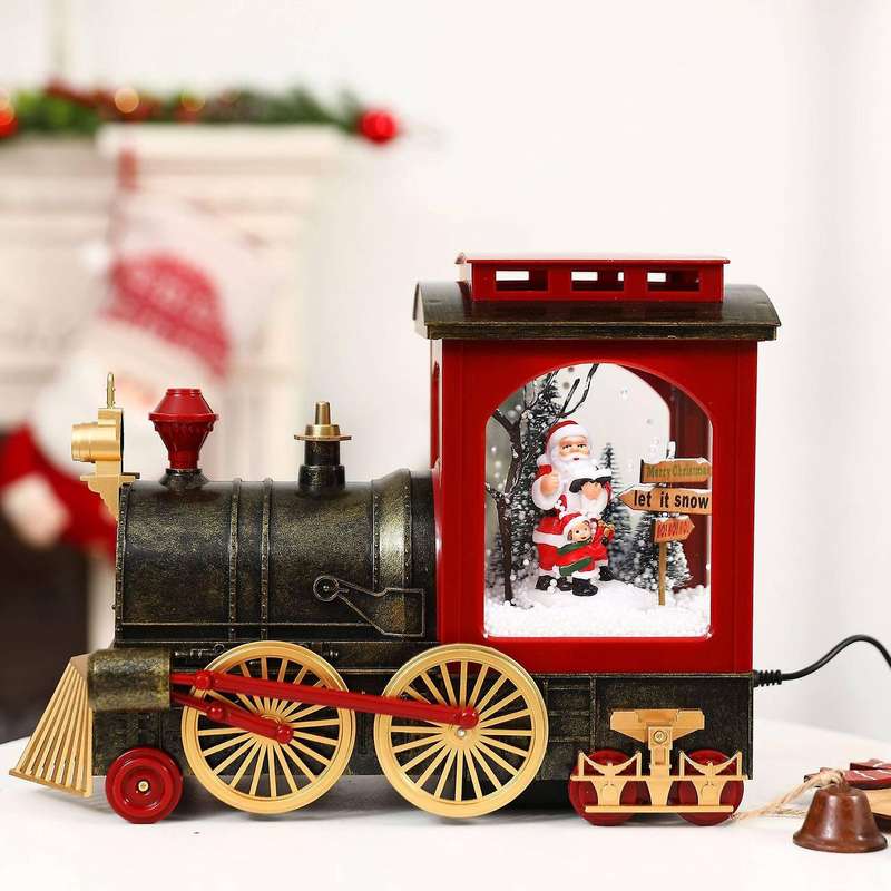 Christmas Snow Globe Lantern, Retro LED Lighted Glittering Train Decoration for Festival Gift Home O