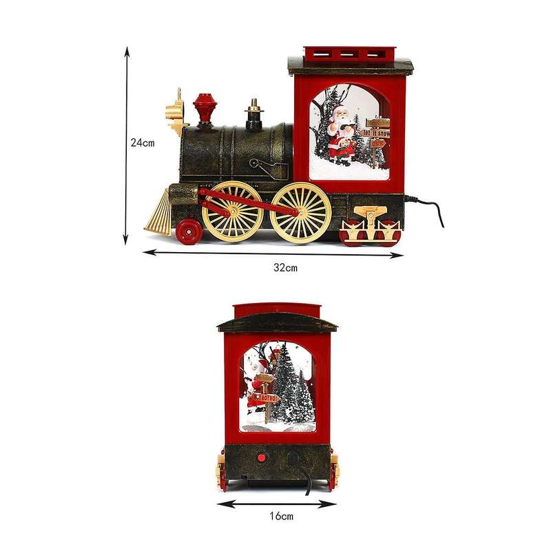 Christmas Snow Globe Lantern, Retro LED Lighted Glittering Train Decoration for Festival Gift Home O