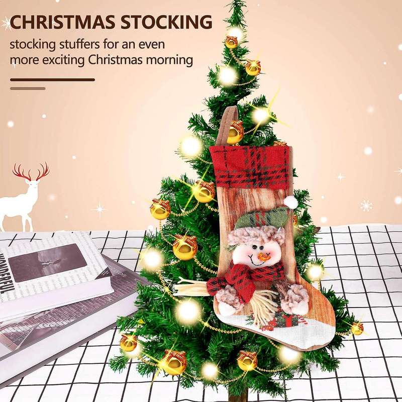 Christmas Stocking Santa Claus Sock Bag Xmas Tree Hanging Decor Gift, B