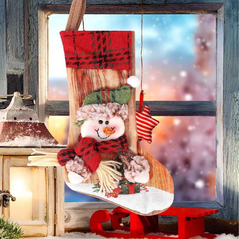 Christmas Stocking Santa Claus Sock Bag Xmas Tree Hanging Decor Gift, B