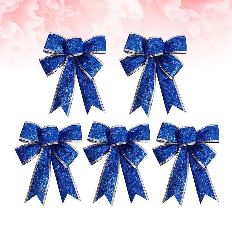Christmas Sparkling Ribbon Bow Gift, Knot Ribbon Ornament, Christmas Tree Gift Decoration (blue,5 Pc