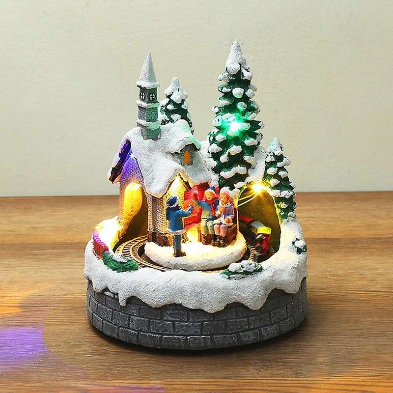 Christmas Snow House Village Xmas Steam Train Home Decor Luminous House Decoration Ornaments