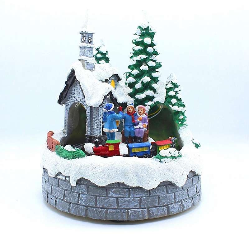 Christmas Snow House Village Xmas Steam Train Home Decor Luminous House Decoration Ornaments