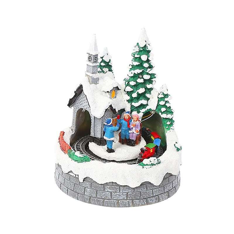 Christmas Snow House Village Xmas Steam Train Home Decor Luminous House Decoration Ornaments