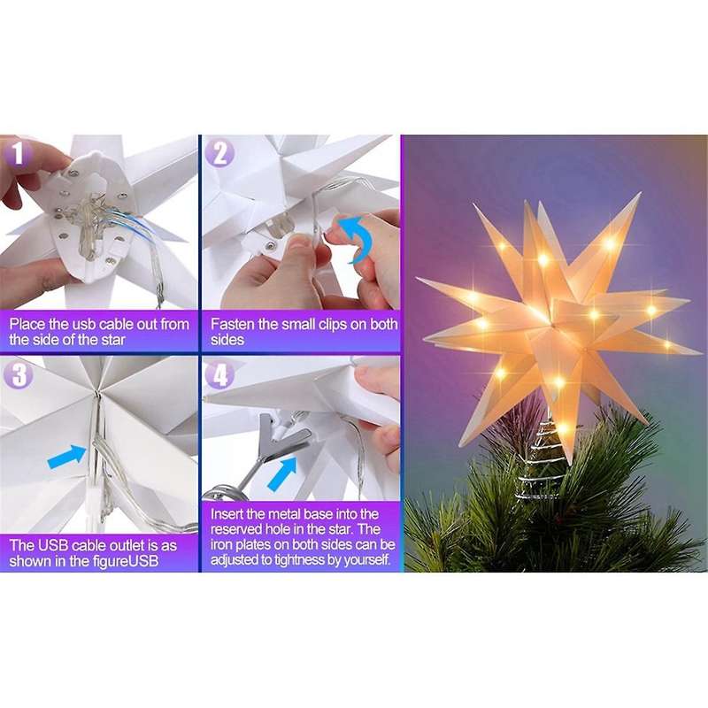 Christmas Star Tree Decor 3D Moravian Star Decor Bluetooth App Control Music Sync LED Christmas Ligh