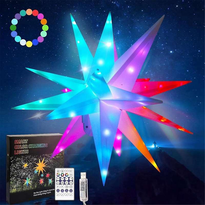 Christmas Star Tree Decor 3D Moravian Star Decor Bluetooth App Control Music Sync LED Christmas Ligh