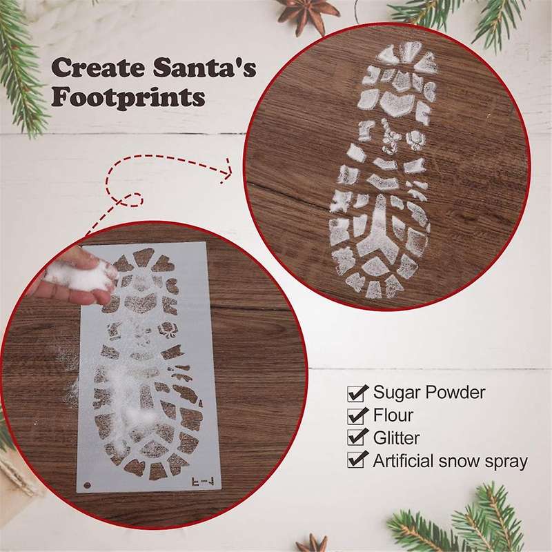 Christmas Stencils for Painting Santa Footprints for Floor, Santa Boot Prints and Snowflake Stencils
