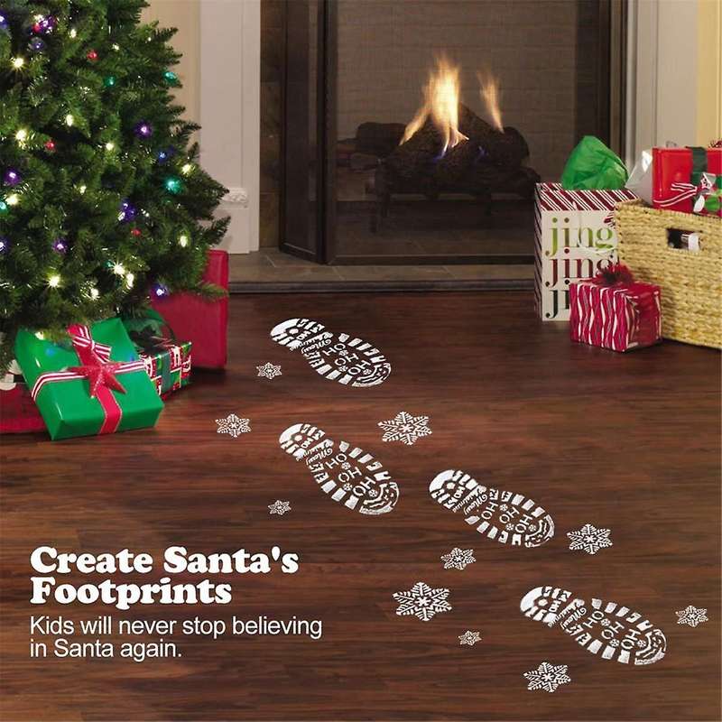 Christmas Stencils for Painting Santa Footprints for Floor, Santa Boot Prints and Snowflake Stencils