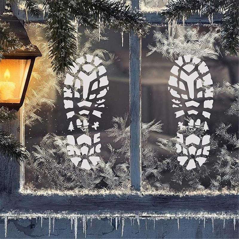 Christmas Stencils for Painting Santa Footprints for Floor, Santa Boot Prints and Snowflake Stencils