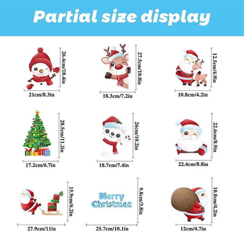 Christmas Snowflake Window Clings Stickers for Glass, Xmas Decals Decorations Holiday Snowflake Sant