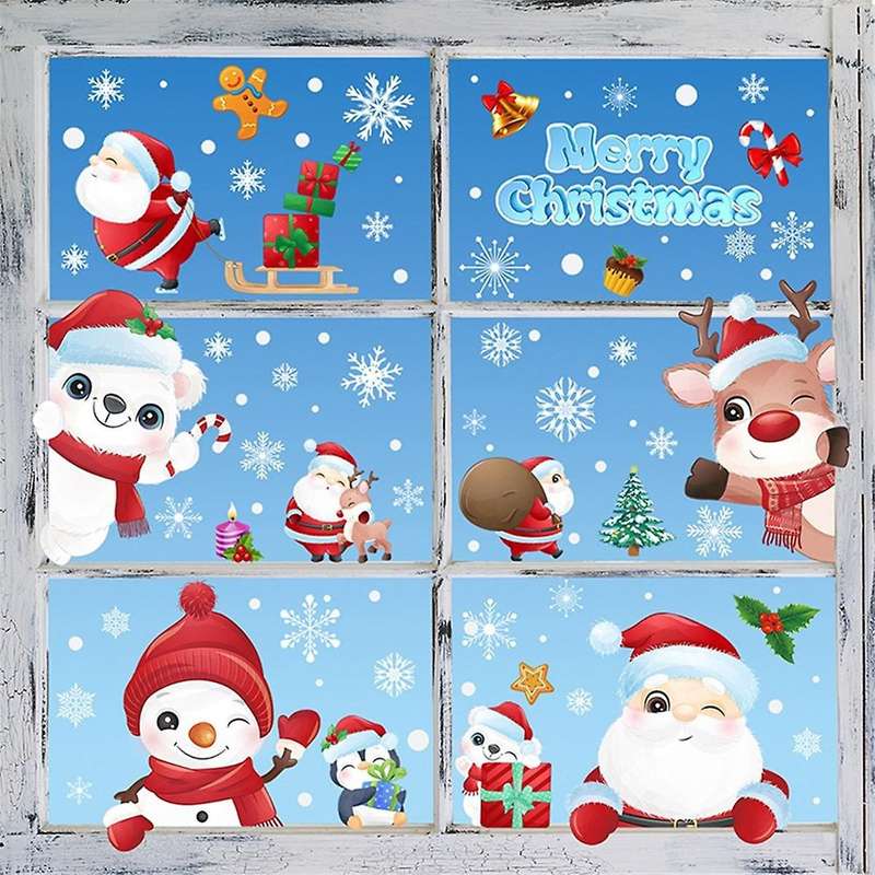 Christmas Snowflake Window Clings Stickers for Glass, Xmas Decals Decorations Holiday Snowflake Sant
