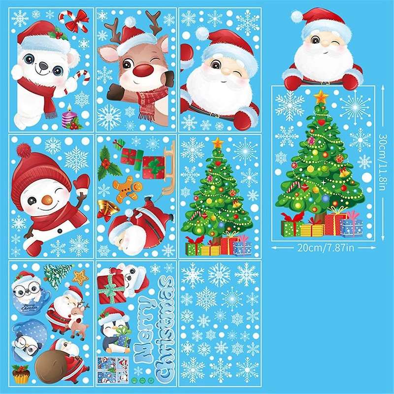 Christmas Snowflake Window Clings Stickers for Glass, Xmas Decals Decorations Holiday Snowflake Sant