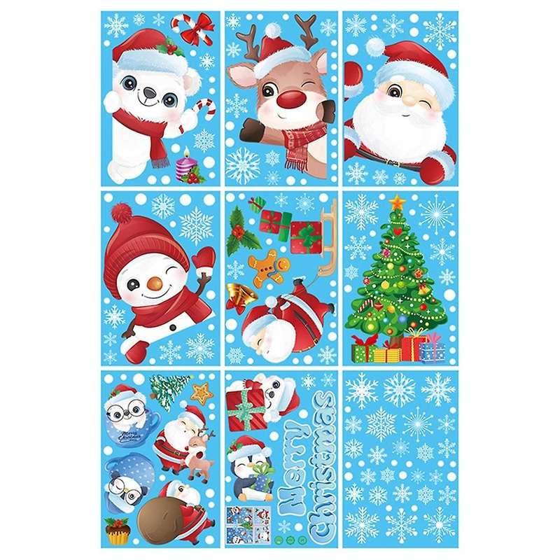 Christmas Snowflake Window Clings Stickers for Glass, Xmas Decals Decorations Holiday Snowflake Sant