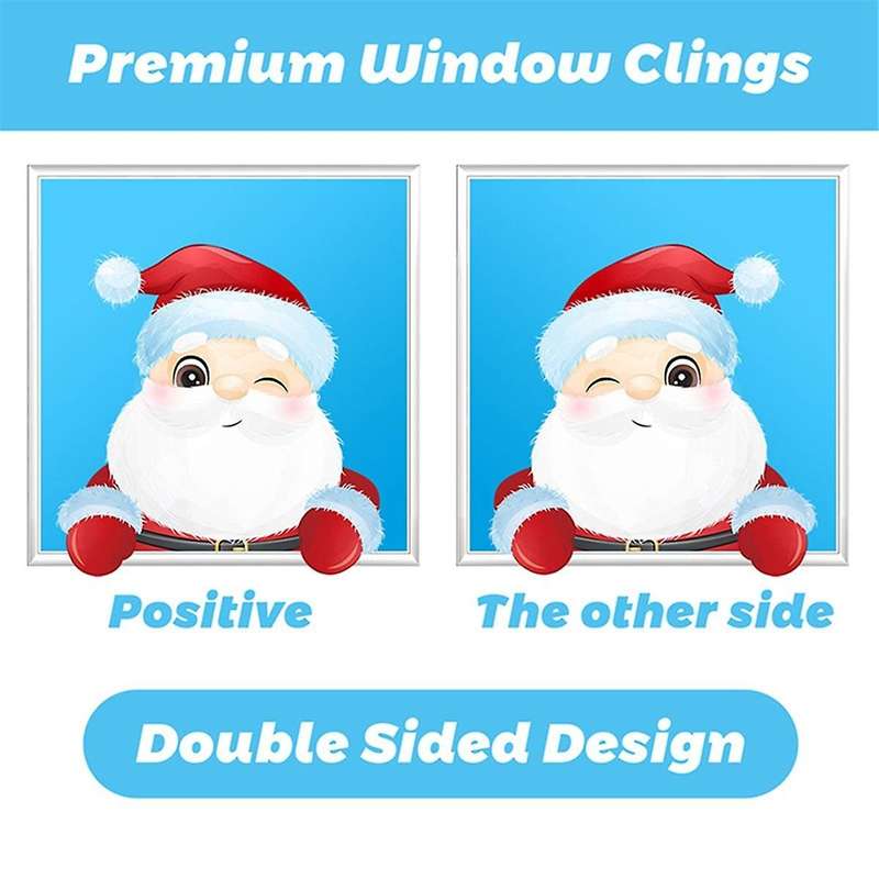 Christmas Snowflake Window Clings Stickers for Glass, Xmas Decals Decorations Holiday Snowflake Sant