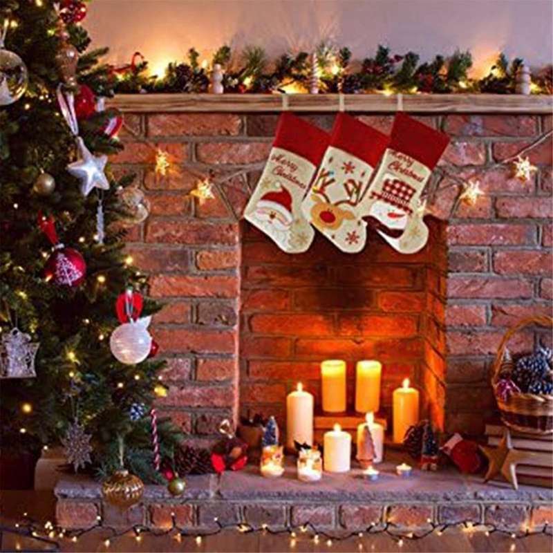 Christmas Stockings Santa, Classic Holiday Decoration and Gift Holder Candy Bag