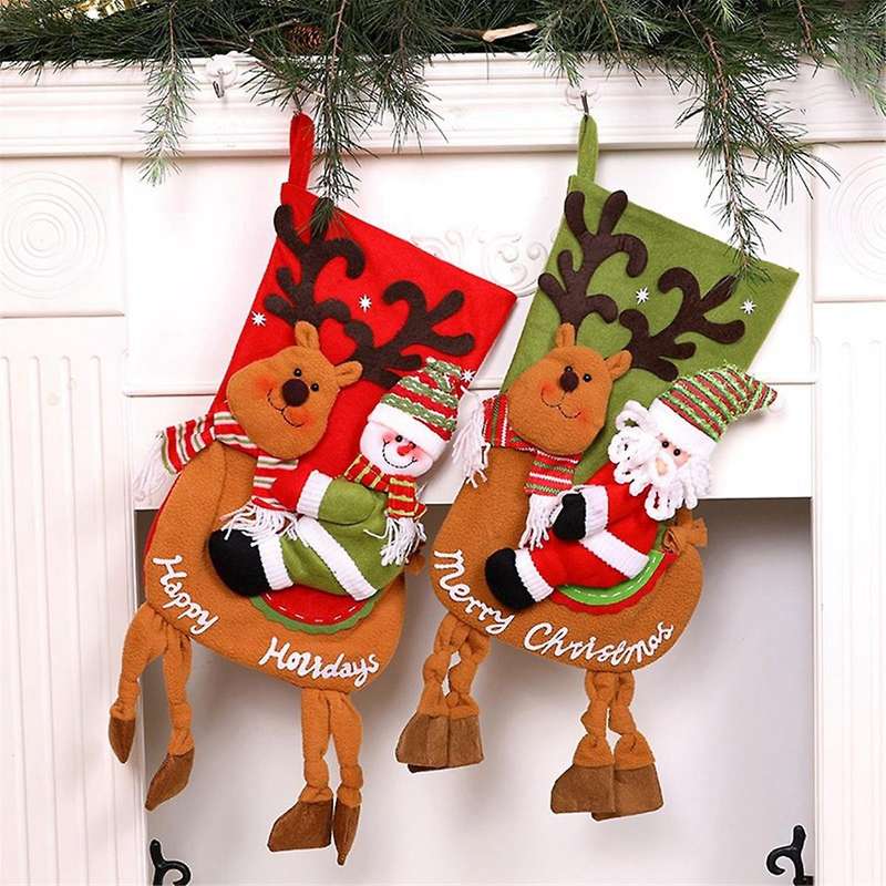 Christmas Stockings - Stocking Xams Tree Ornaments Kids-Gifts Bag Fireplace Hanging Family Decoratio