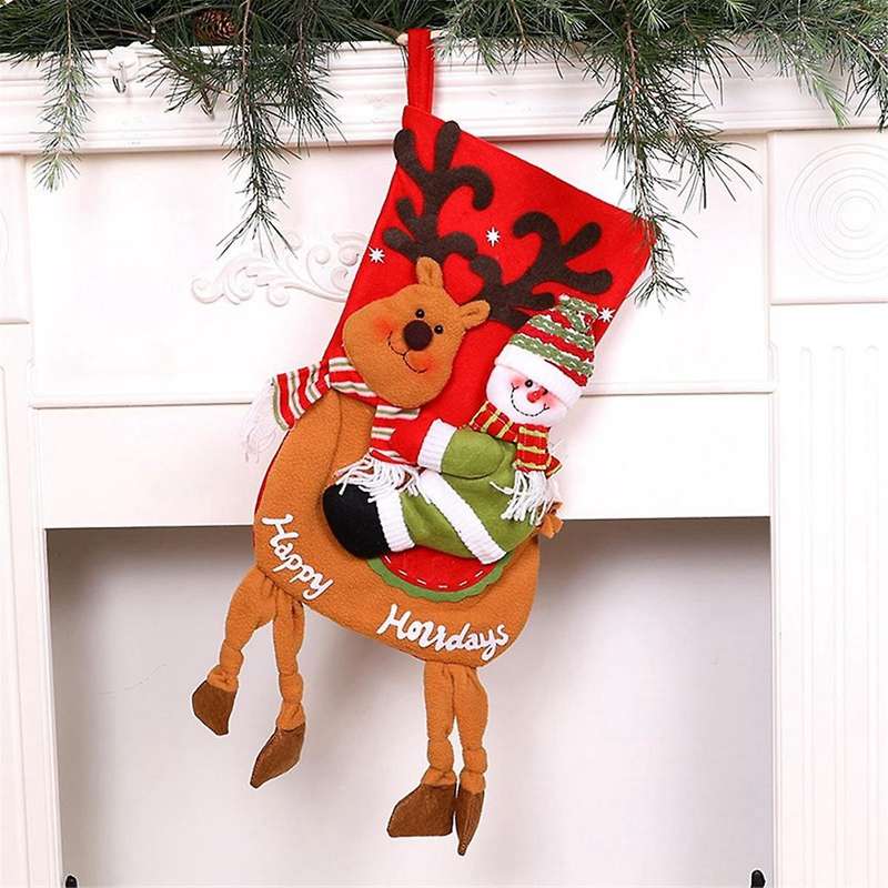 Christmas Stockings - Stocking Xams Tree Ornaments Kids-Gifts Bag Fireplace Hanging Family Decoratio