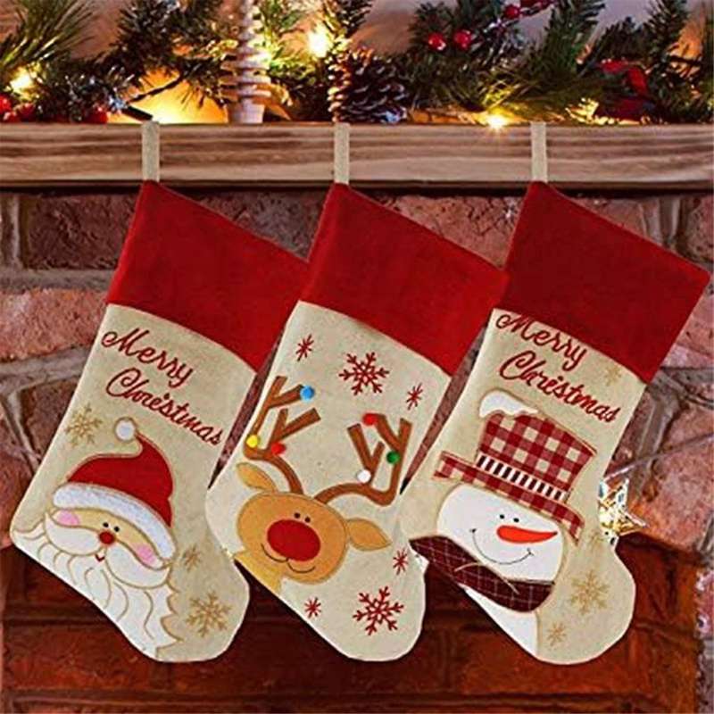 Christmas Stockings Reindeer, Classic Holiday Decoration and Gift Holder Candy Bag