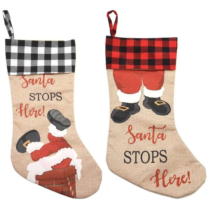 Christmas Stockings, 2 Pcs Xmas Stockings Decorations, Santa Stops Here for Xmas Holiday Party Home