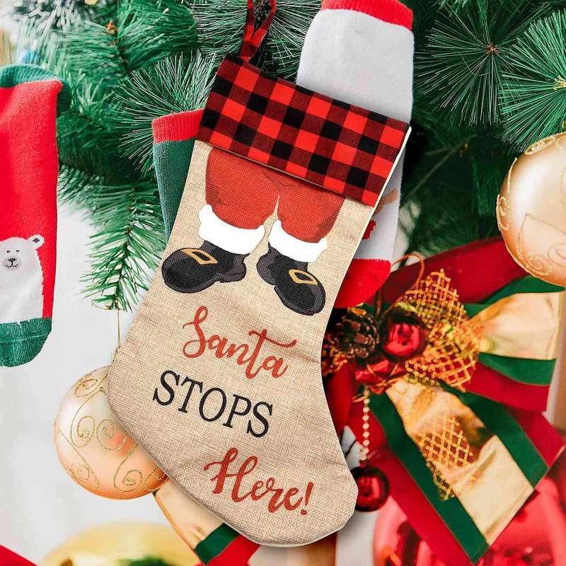 Christmas Stockings, 2 Pcs Xmas Stockings Decorations, Santa Stops Here for Xmas Holiday Party Home