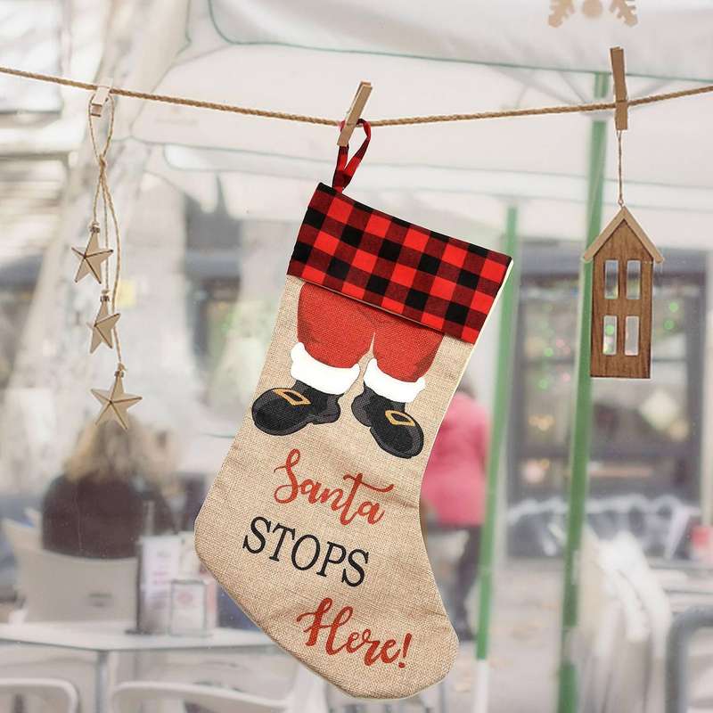 Christmas Stockings, 2 Pcs Xmas Stockings Decorations, Santa Stops Here for Xmas Holiday Party Home