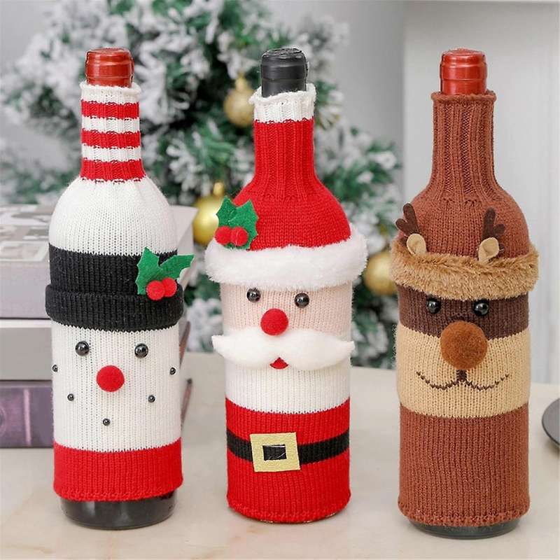 Christmas Sweater Wine Bottle Cover,Handmade Wine Bottle Sweater for -Christmas Sweater Party Decor