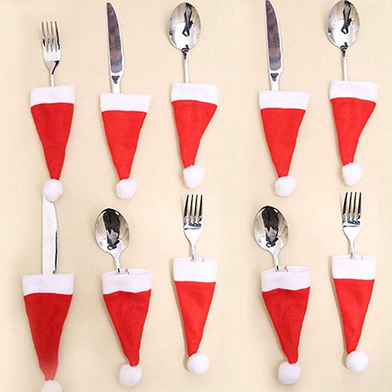 Christmas Tableware Holder Bag Mini Santa Hats Christmas Decorations Home Kitchen Accessories Holder