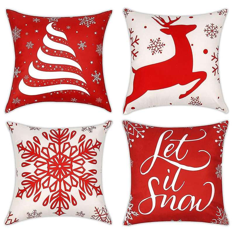 Christmas Throw Pillow Covers 18X18 Set of 4, Farmhouse Holiday Throw Pillows for Couch Christmas De