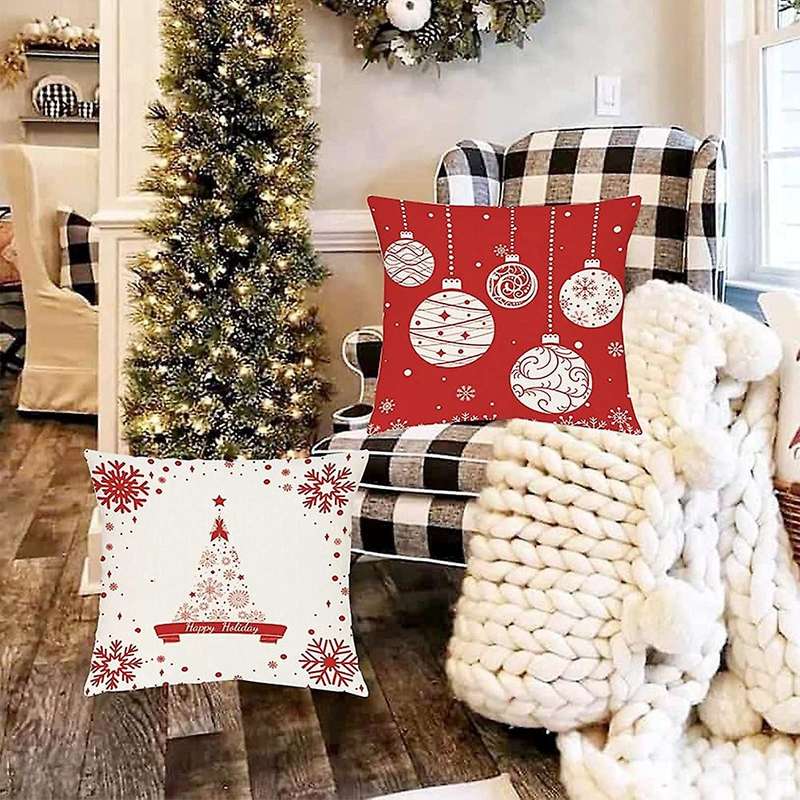 Christmas Throw Pillow Covers 18 x 18 Set of 4 Winter Decorative Throw Pillows for Christmas Home So