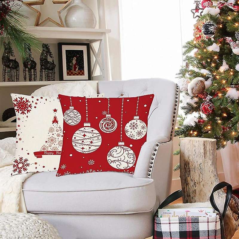 Christmas Throw Pillow Covers 18 x 18 Set of 4 Winter Decorative Throw Pillows for Christmas Home So