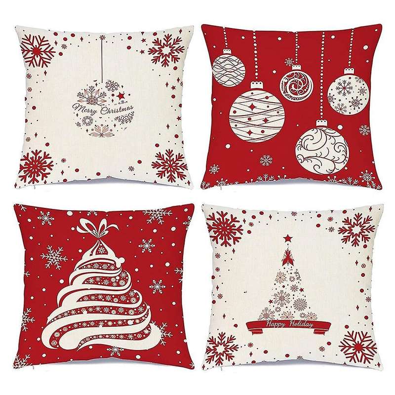 Christmas Throw Pillow Covers 18 x 18 Set of 4 Winter Decorative Throw Pillows for Christmas Home So