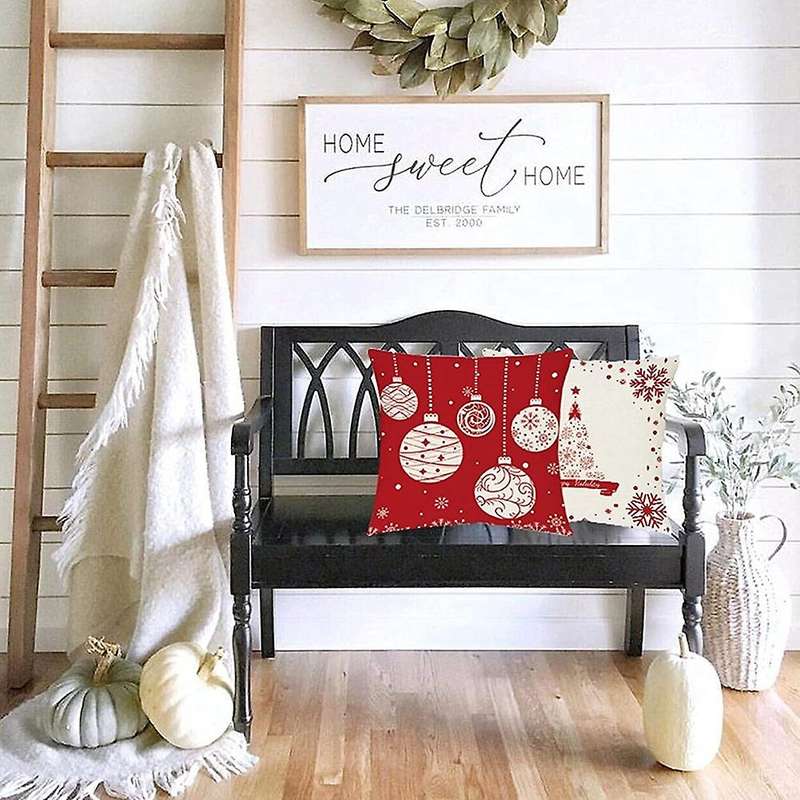 Christmas Throw Pillow Covers 18 x 18 Set of 4 Winter Decorative Throw Pillows for Christmas Home So