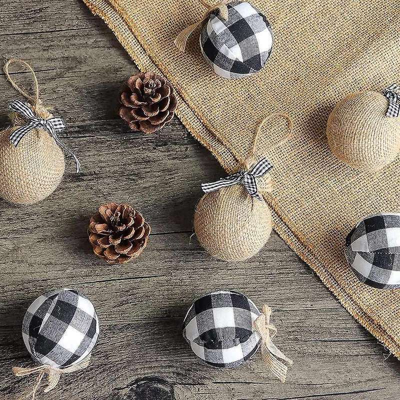 Christmas Tree Ornaments, 12 Pcs 2-1/2 Inches White Black Buffalo